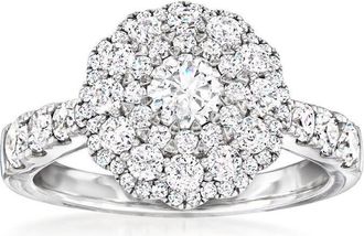 DiamondMuse 1.50 Carat Round Halo Natural Diamond Engagement Ring in 14K White Gold, Fine Jewelry for Women, Gift Box Included