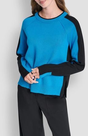 DKNY Contrast Crewneck Sweater in Ocean Blue/black at Nordstrom, Size X-Large
