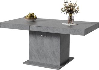 STILVORA Mesa De Comedor Extensible Rectangular Con Almacenaje, Apertura Autom&aacute;tica, 140/180 X 80 Cm, Gris