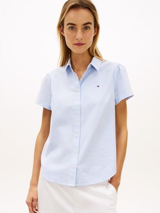Tommy Hilfiger Womens Short-Sleeve Oxford Shirt - Blue - XXL