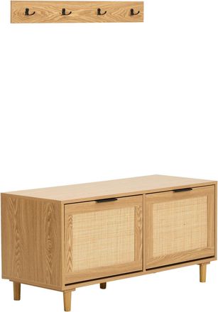 MID.YOU Mid.you Schuhkipper, Naturfarben, Holz, Holzwerkstoff, Kiefer, Rattan, massiv, 100x46.5x39 cm, Kleinmöbel