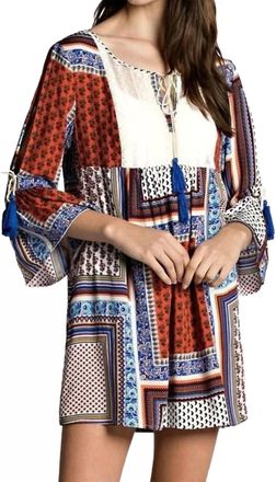 Greek Archaic Kori Tassel And Lace Dress In Orange Mix