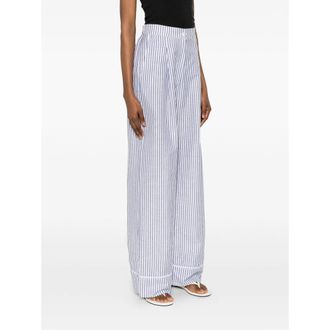 Riviera & Bar Striped Cotton-Linen Trousers - Blue