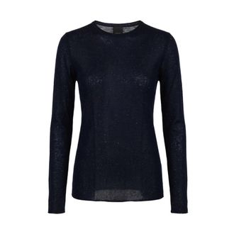 Pinko Trui met ronde hals en pailletten - Dames - Longsleeves - Blauw - M - Pailletten - Tops