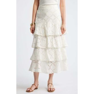 Treasure & Bond Tiered Eyelet Embroidered Maxi Skirt in Ivory Egret at Nordstrom, Size Xx-Large