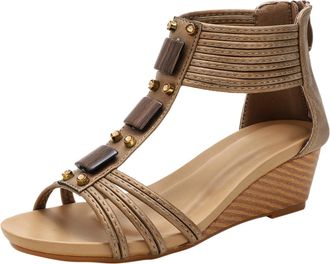 Generic 2026 Women Slippers Ladies Slope Heel Sandals Outer Wear Mum Shoes Back Zip Thick Bottom Roman (Bronze, 6.5)