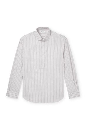 Loro Piana Raffaele Striped Cotton and Linen-Blend Half-Placket Shirt