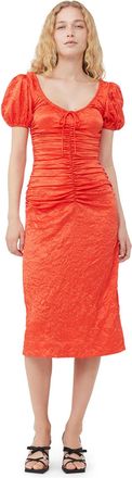 Ganni Short Sleeve Red Crinkled Satin Midi Dress in Grenadine Size 10 Womens