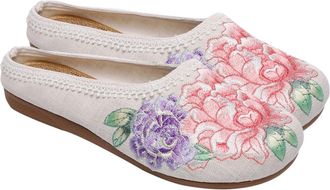 UPKOCH Comfortable Embroidery Women Flat Shoes Ethnic Style Cotton Slip Rubber Sole for Casual and Formal Wear Stylish Delicate Female Footwear White