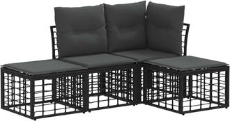 vidaXL Conjunto De Sof&aacute;s De Exterior Negro Poli&eacute;ster Vidaxl