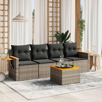 vidaXL Juego De Sof&aacute;s Jard&iacute;n Con Cojines 5 Pzas Rat&aacute;n Sint&eacute;tico Gris Vidaxl