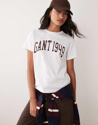 GANT T-shirt regular fit con logo grafico bianca-Grigio
