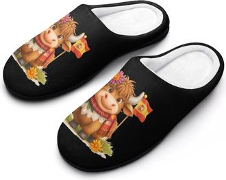 Generic Spanish Flag Highland Cow Mens Slippers Comfortable And Non-slip Cotton Slipper Shoe for House