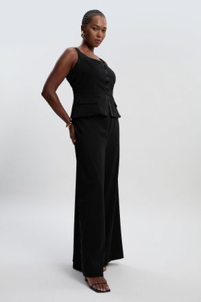 Karen Millen Womens Plus Size Tailored Tux Wide Leg Jumpsuit - Black - Size 18 UK