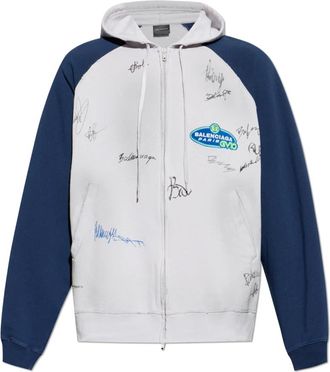 Balenciaga Hoodies & sweatvesten, Heren, Grijs, XL, Katoen, Sweatshirt met rits en print