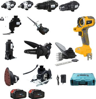 OEM Kit Multiherramienta, 12 Accesorios, Dise&ntilde;o Inal&aacute;mbrico, Amarillo