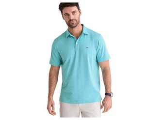 Vineyard Vines Bradley Stripe Sankaty Polo Mens Clothing Mint/Ocean Breeze : 2XL, Polyester/Elastane