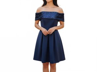 Eliza J Off Shoulder Sequin Mini Dress In Navy