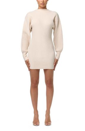 Naked Wardrobe Long Sleeve Rib Knit Minidress in Ivory at Nordstrom, Size X-Large