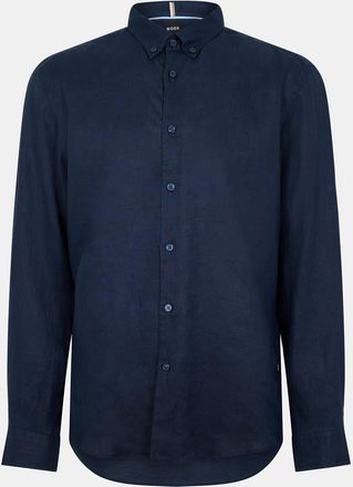 HUGO BOSS Mens Liam Oxford Regular Fit Long Sleeve Shirt in Dark Blue - Size Large