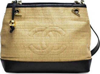 Chanel 1994 CC stitch raffia-woven tote bag - unisex - Leather/Straw - One Size - Neutrals