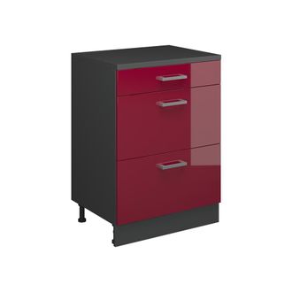 Vicco Armario De Cocina Para Techo Inclinado R-line, Rojo De Alto Brillo, 60 Cm Sin Inclinaci&oacute;n Con 3 Cajones, Vicco