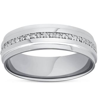 Pompeii3 Mens Diamond 3/8ct Eternity Ring Wedding Band 14k White Gold High Polished 7MM