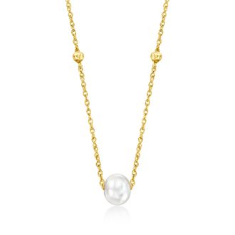 RS Pure by Ross-Simons 4-5mm Cultured Pearl Station Necklace in 14kt Yellow Gold