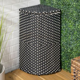 Happimess Chloe All-Weather Wicker/Metal Corner Hideaway Outdoor Trash Can