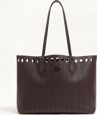Valentino Garavani Borsa shopping media Valentino Garavani Dottie in pelle traforata Uomo MARRONE SCURO UNI