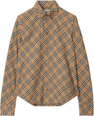 Burberry Katoenen overhemd met ruitpatroon - Dames - Overhemden - Beige - XS - Katoen - Overhemden