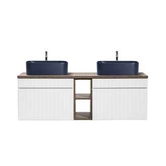 Petits Meubles Mueble lavabo doble 140 cm 2 nichos tableros laminados blanco