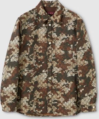 Gucci GG Marbled Cotton Denim Jacquard Shirt, Size 42, Green, Ready-to-wear