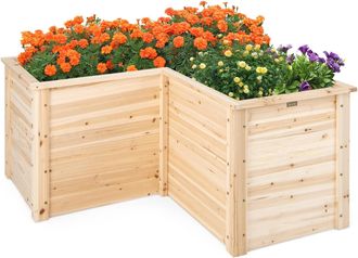 Costway Costway - Cama De Jard&iacute;n Elevada De Madera De Abeto, Macetero Elevado Para Exteriores De 62 Cm En Forma De L, Macetero Para Plantas, Flores, Hierbas, 