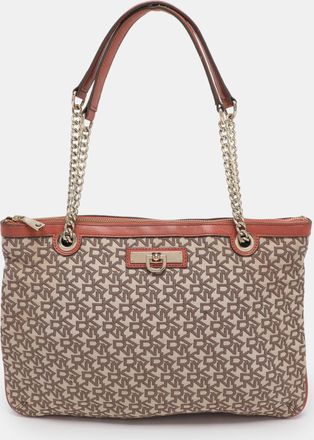 DKNY Dkny Brick Red/beige Signature Coated Canvas And Leather Bryant Chain Shoulder Bag