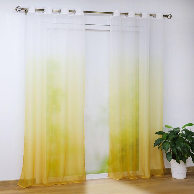 Leinenoptik Vorhang Mit Blatt-Druck – Dekoschal Halbtransparent, BxH 140x145 Cm, Mit Kräuselband, Grün