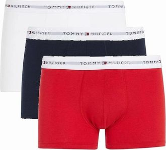 Tommy Hilfiger Mens 3-Pack Signature Cotton Boxer Trunks, Navy/Red/White - Size: 32/34/35
