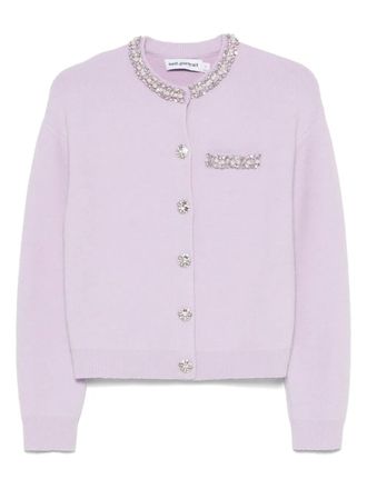 Self Portrait crystal-embellished cardigan - women - Viscose/Wool/Polyamide/Alpaca/Elastane - L - Purple