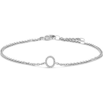 House of Brilliance 10K Gold Diamond Accent A-Z Initial Charm and Link Bracelet in White | O at Nordstrom