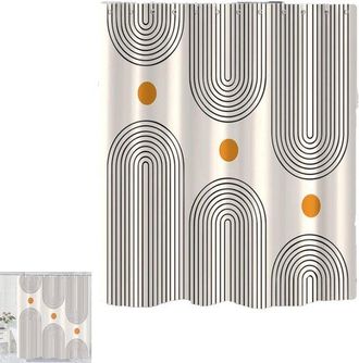 No Brand Cortina De Ducha Estilo Bohemio De Mediados De Siglo, Cortina De Ba&ntilde;o, Resistente Al Agua, Poli&eacute;ster, Lavable A M&aacute;quina, Tela Impermeable, Con 12 Ganc