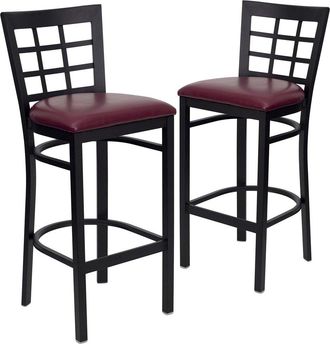 Flash Furniture 2 Pk. Black Window Back Metal Restaurant Barstool - Burdy Vinyl Seat