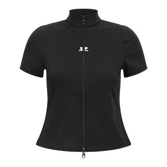 Courr&egrave;ges Interlock Zipped Top - female - Courr&egrave;ges - T-Shirts - Black - XS - Tops