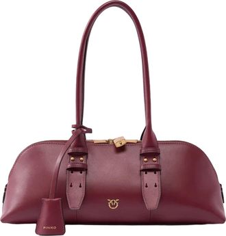 Pinko Deep Red Escape Leather Large Bowling Bag