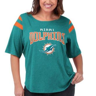 G-III 4Her by Carl Banks Womens G-III 4Her by Carl Banks Aqua Miami Dolphins Plus Size Linebacker T-Shirt at Nordstrom, Size 3X