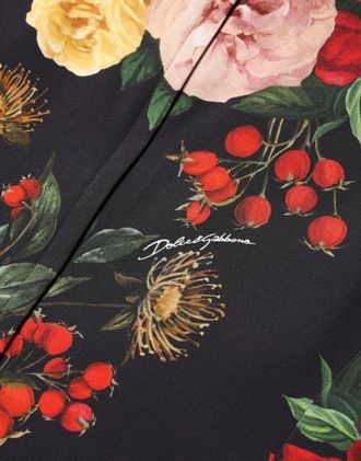 Dolce & Gabbana Womens Black Floral Crepe Frill Detail Blouse Top Viscose Elastane