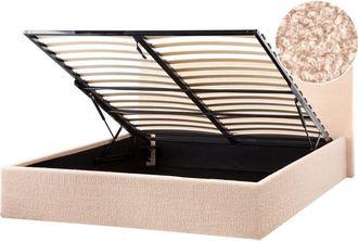Beliani Beliani - Cama Tapizada De Boucl&eacute; 160 X 200 Cm Con Almacenaje Cabecero Elevable Beige Orbey