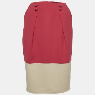 Elisabetta Franchi Pink/cream Crepe Pleated Knee Length Skirt