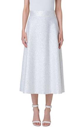 Akris Sequin Wool Blend A-Line Midi Skirt in Ecru at Nordstrom Rack, Size 8