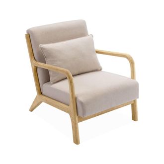 Sweeek Sill&oacute;n de dise&ntilde;o de madera y tela, beige