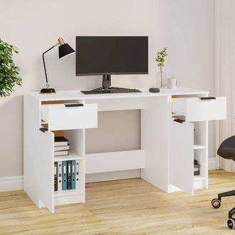 Berkfield Home Elegant Desk with Side Cabinet White Engineered Wood